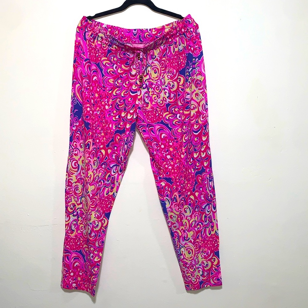 Lilly Pulitzer Lola pant iris blue pop up lagoon slip draw string woman sz LARGE